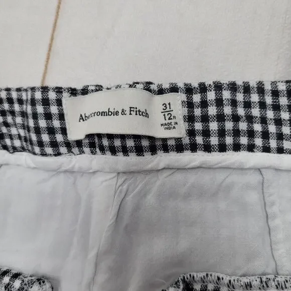 Abercrombie & Fitch gingham tailored linen blend wide leg pants 12 - Picture 4 of 7